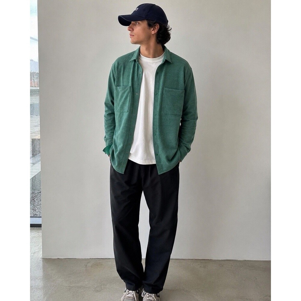 Lululemon Soft Knit Overshirt Large Green Teal French Terry Snap Zip Pockets
